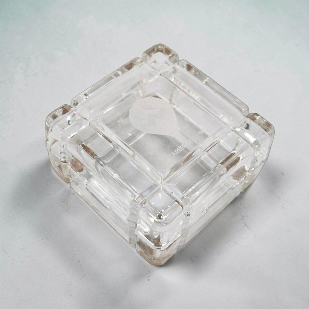 Vintage 1990 Cut Crystal Trinket Box Career Expo Hot Air Balloon Etched 3.75"